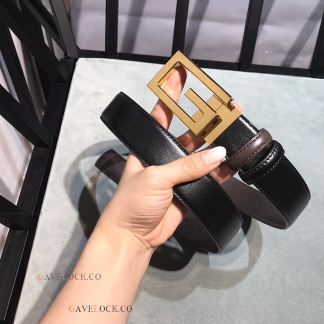 Gucci Belt Black & Brown Napa Upgraded Leather Gold Buckle